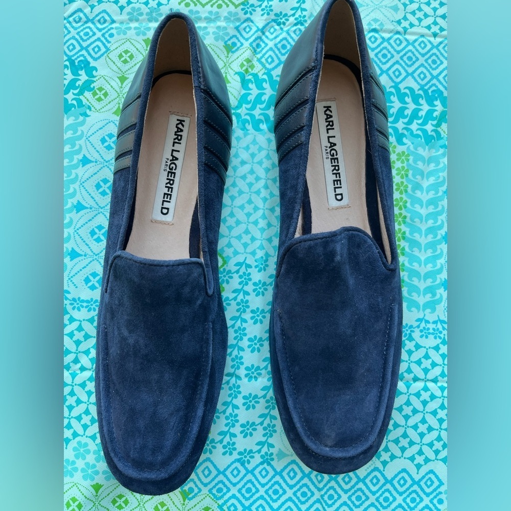 Karl Lagerfeld Men's Dark Blue Suede Loafers